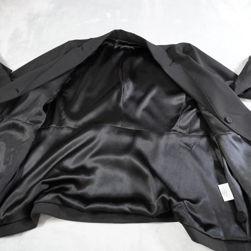 Eileen Fisher Wool Blazer Jacket Women L Black Minimalist Office Classic Stretch